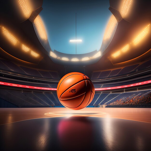 Pelota de baloncesto en la arena al fondo