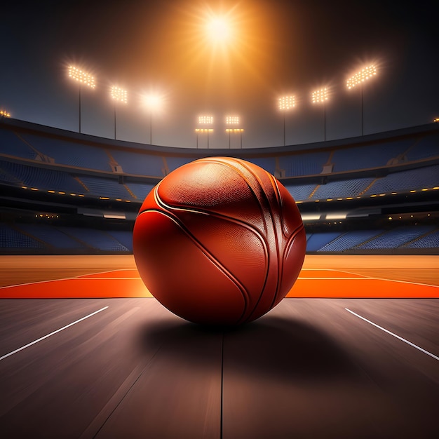 La pelota de baloncesto en la arena en el fondo