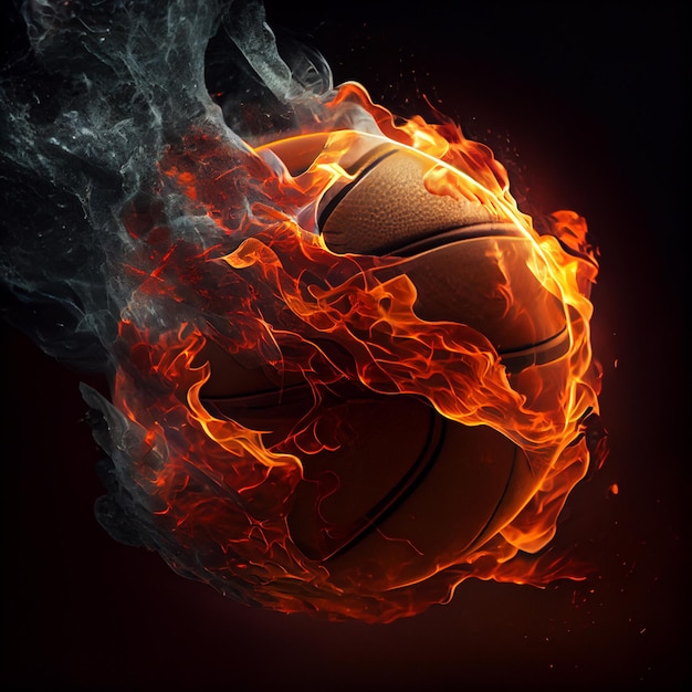 Pelota de baloncesto en llamas épica 3d render ilustración