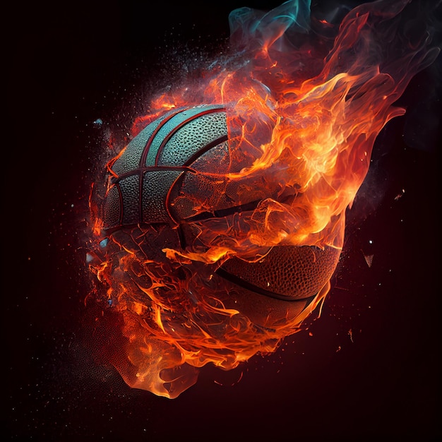 Pelota de baloncesto en llamas épica 3d render ilustración