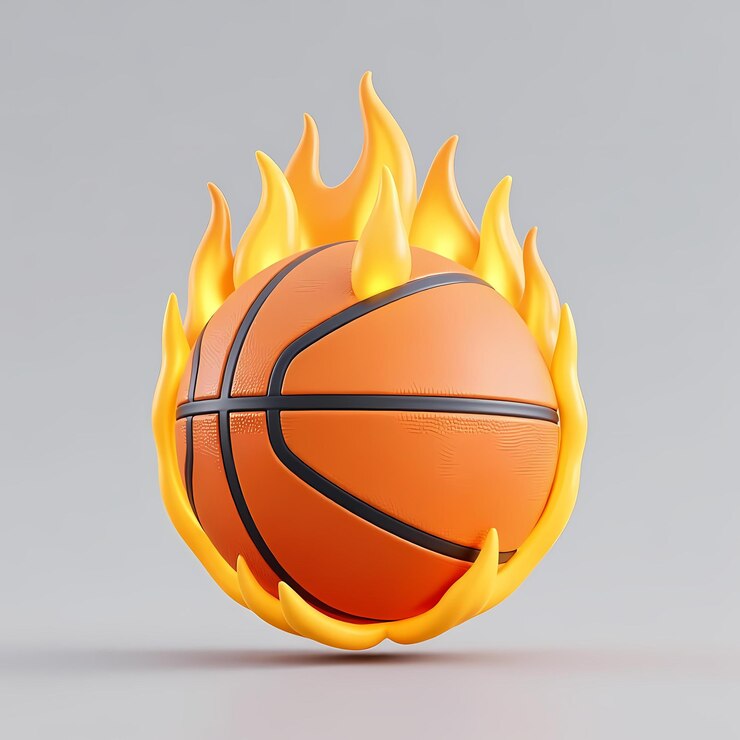 Una pelota de baloncesto en llamas girando por el espacio