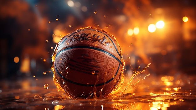 Foto la pelota de baloncesto naranja vuela a través de la canasta.