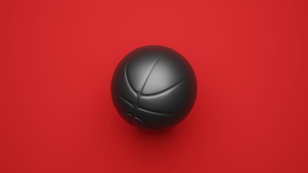 Pelota de baloncesto negra sobre fondo rojo.