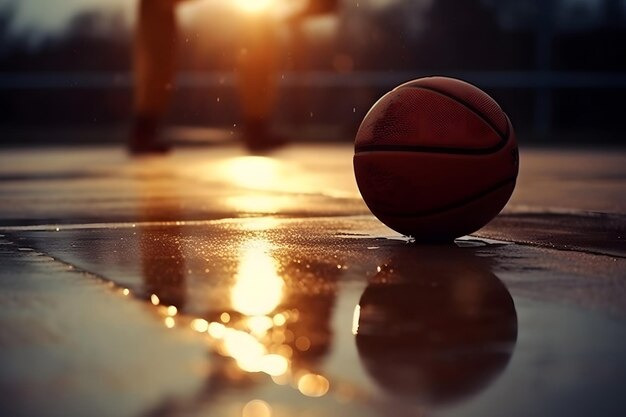 Foto pelota de baloncesto sobre un fondo oscuro red neuronal ai generada