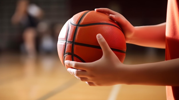 Una pelota de baloncesto sostenida por una mano.