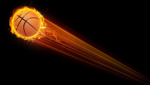 La pelota de baloncesto vuela en el aire a gran velocidad