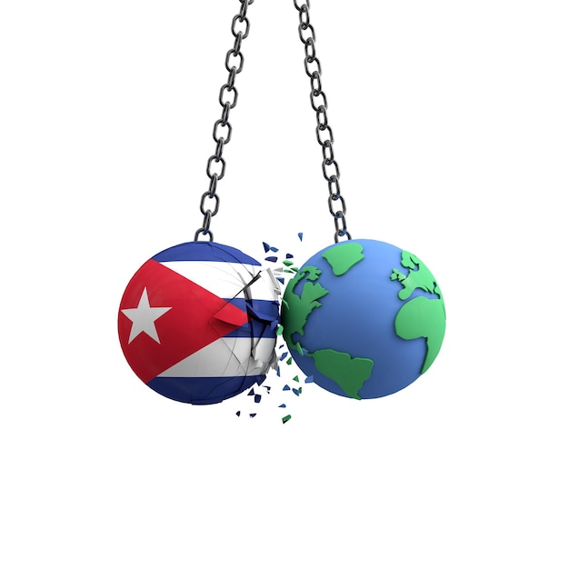 La pelota de la bandera de Cuba golpea el concepto de impacto ambiental del planeta tierra d render