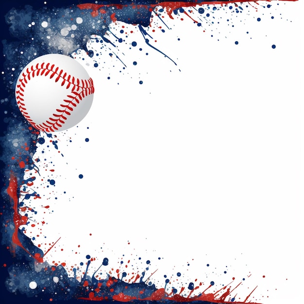 Foto pelota de béisbol arafed con salpicaduras y salpicaduras de pintura en un fondo azul ai generativo