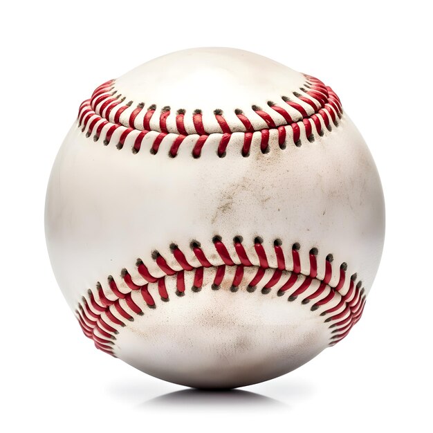 Foto una pelota de béisbol con costuras rojas y un fondo blanco.