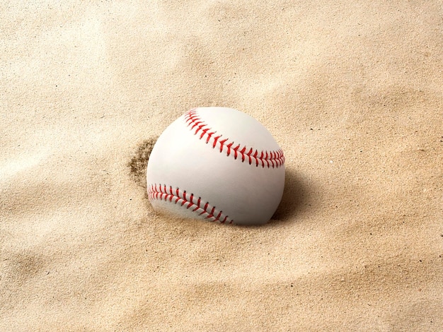 Pelota de béisbol en el fondo de arena