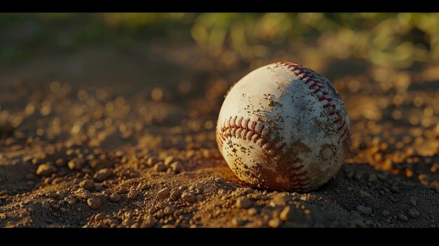 Foto una pelota de béisbol está en la tierra y la tierra está sucia