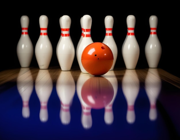 una pelota de bolos y una bola de bolos están alineadas en una fila