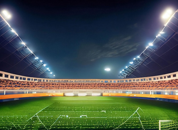 La pelota en el campo verde en el estadio de fútbol lista para el juego