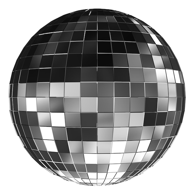 Esta pelota de discoteca cromada cuenta con una superficie brillante con patrones de luz reflejada aislados en fondo blanco Elemento de diseño de evento cortado que crea un ambiente festivo Rendering 3D