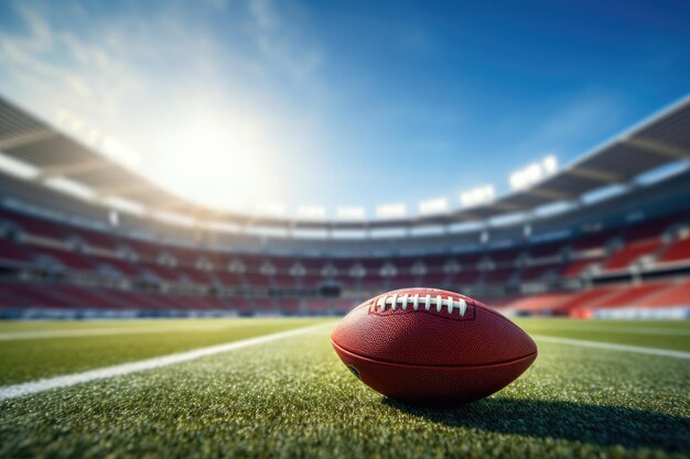 Pelota de fútbol americano en el estadio de césped en el fondo concepto deportivo IA generativa