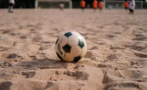 Una pelota de fútbol en la arena