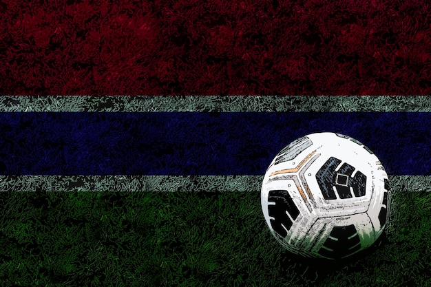 Foto pelota de fútbol y campo con bandera de gambia idea de la copa de fútbol victoria y ganar concepto de pelota de fútbol