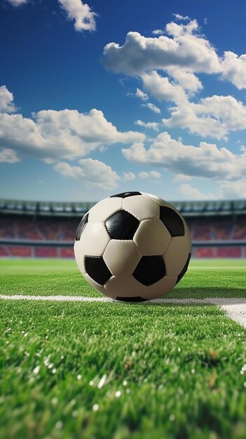 La pelota de fútbol en el campo del estadio