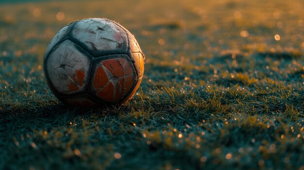 La pelota de fútbol en el campo verde exuberante