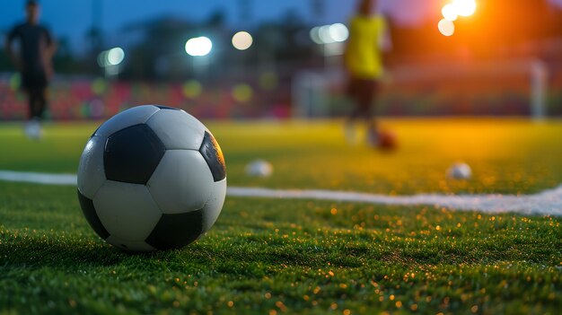 La pelota de fútbol en un campo