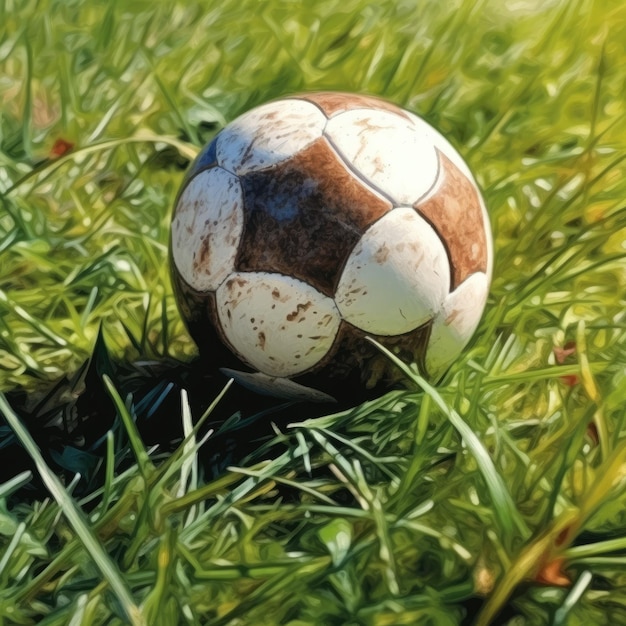 una pelota de fútbol descansando en un parche de hierba