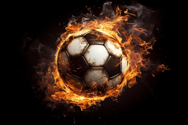 una pelota de fútbol está ardiendo con llamas en ella