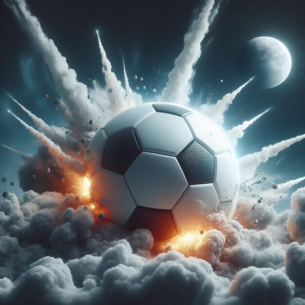 Una pelota de fútbol fotorrealista como un planeta en el espacio arte digital generado por la IA.