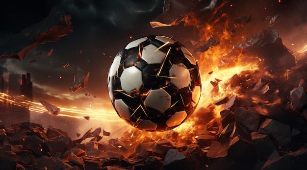 Una pelota de fútbol en el fuego | Foto Premium