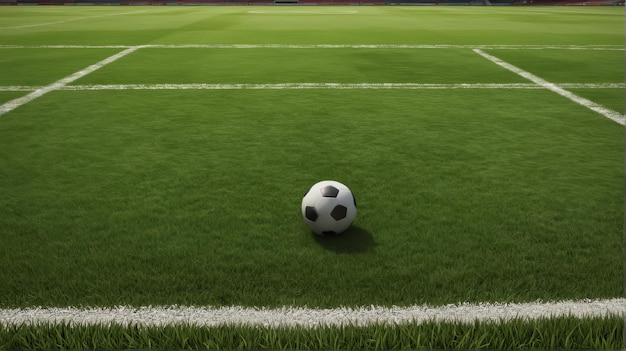 Foto una pelota de fútbol se muestra en el campo con la palabra fútbol en el lado