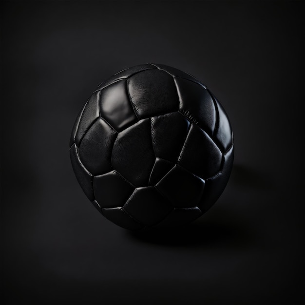 Una pelota de fútbol negra con una pelota negra sobre un fondo negro.