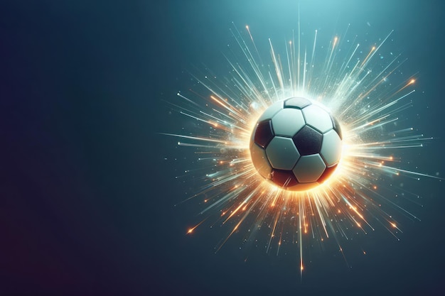 Una pelota de fútbol y los rayos de luz que vienen de ella Espacio para el texto