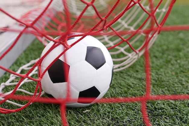 Foto pelota de fútbol por la red