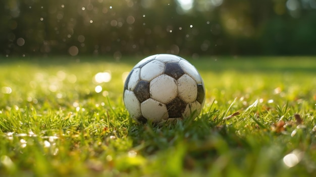 Una pelota de fútbol sobre la hierbauna foto de una pelota de fútbol sobre una hierba