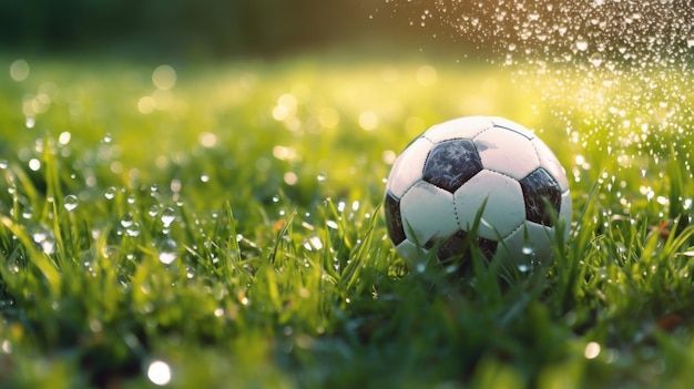Una pelota de fútbol sobre la hierbauna foto de una pelota de fútbol sobre una hierba
