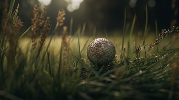 Pelota de golf en el césped Pelota de golf en el céspedgenerativo ai