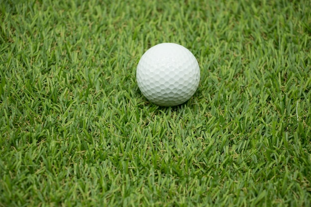 La pelota de golf está en la hierba verde