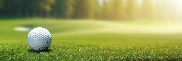 Pelota de golf sobre el césped en el fondo verde de la calle