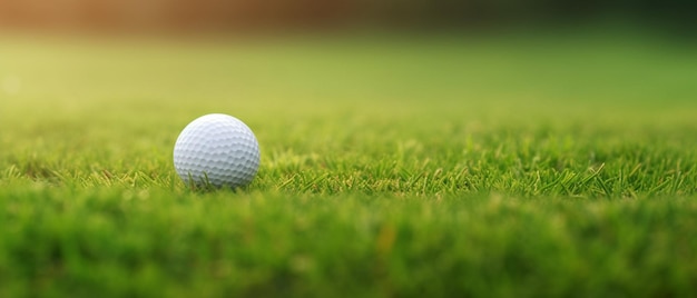 Pelota de golf sobre hierba en calle fondo verde Banner para publicidad con espacio de copia Deporte