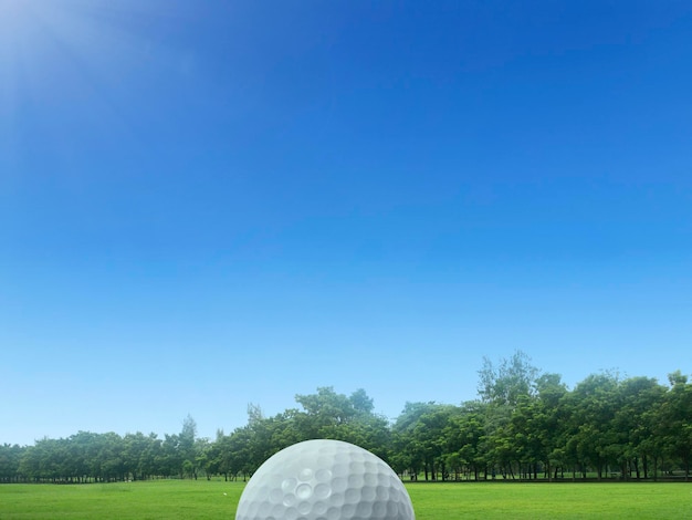 Pelota de golf sobre hierba verde en un hermoso campo de golf en Tailandia