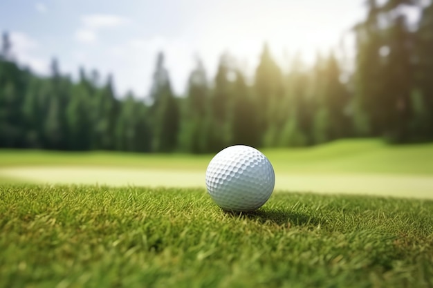 Una pelota de golf en un tee con un campo de golf vacío