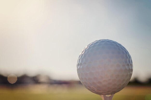 Pelota de golf en el tee. De cerca.