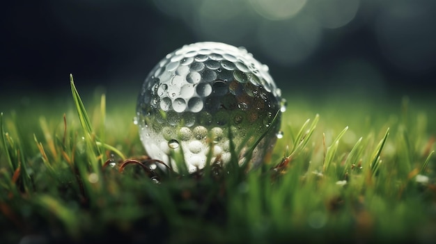 Pelota de golf de vidrio en el fondo de hierba verde Ilustración de juego de deporte al aire libre IA generativa