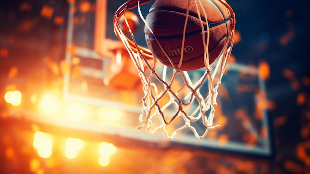 Pelota de juego de baloncesto en aro