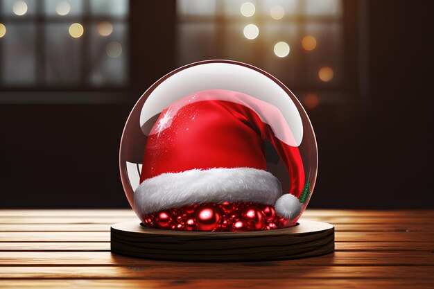 Foto una pelota de navidad con un sombrero de papá noel en la ilustración vectorial superior