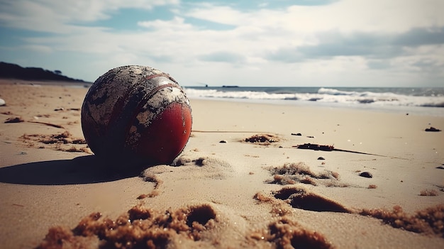 Pelota de playa en la hermosa playa con cielo nublado azul concepto de deporte de juego de pelota de playa