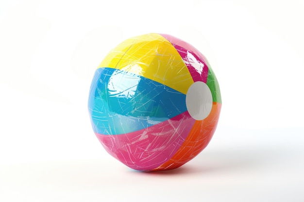 Foto una pelota de playa multicolor aislada sobre un fondo blanco