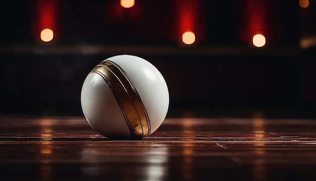 la pelota se sienta en un piso oscuro en el estilo de blanco oscuro y oro