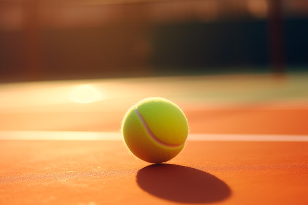 Pelota de tenis en la cancha y lugar para texto Deporte y concepto de estilo de vida saludable Jugar tenis AI Gen