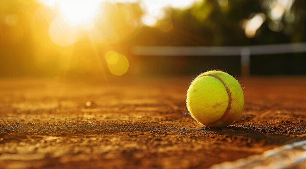 Foto una pelota de tenis en una cancha con el sol detrás de ella