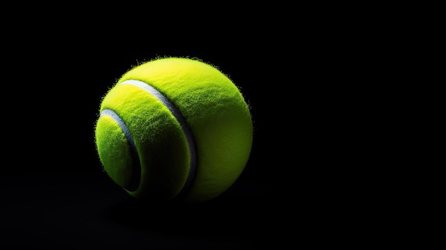 una pelota de tenis con un fondo negro y un logotipo blanco en la parte inferior.